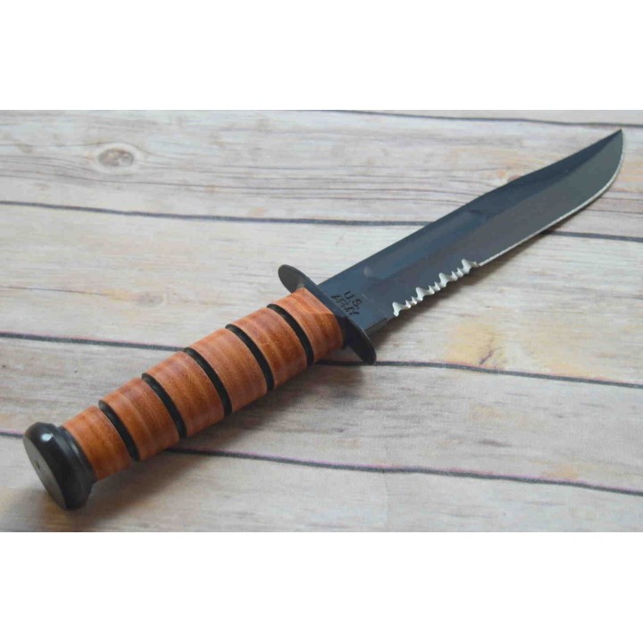Couteau KA-BAR Army Fighting Knife Lame Carbone 1095 Serr Manche & Etui Cuir Made USA KA1219 - Livraison Gratuite