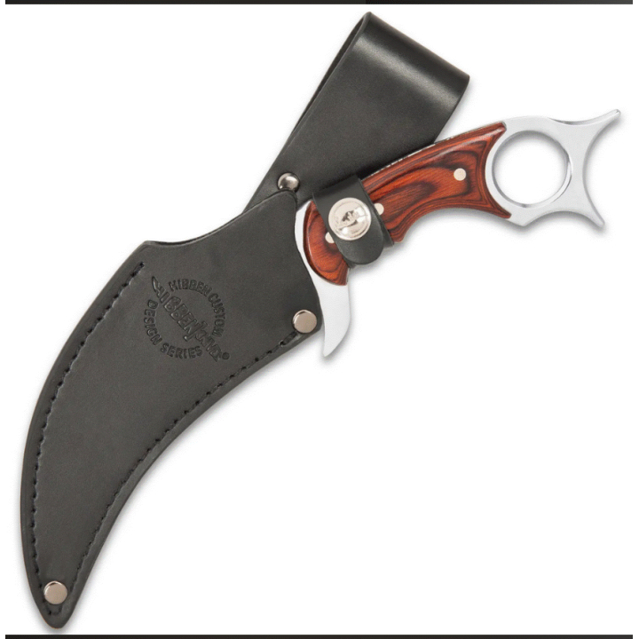 Karambit Gil Hibben Bloodwood Lame Acier 5Cr15MoV Manche Bois Etui Cuir GH5099 - Livraison Gratuite