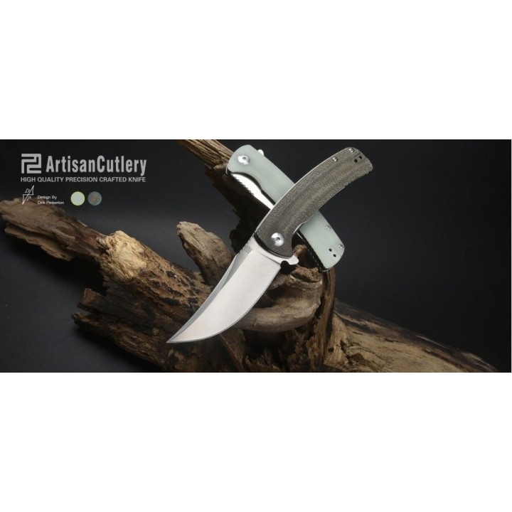 Couteau Artisan Cutlery Arroyo Green Lame AR-RPM9 Manche Micarta IKBS Linerlock Clip ATZ1845PODG - Livraison Gratuite