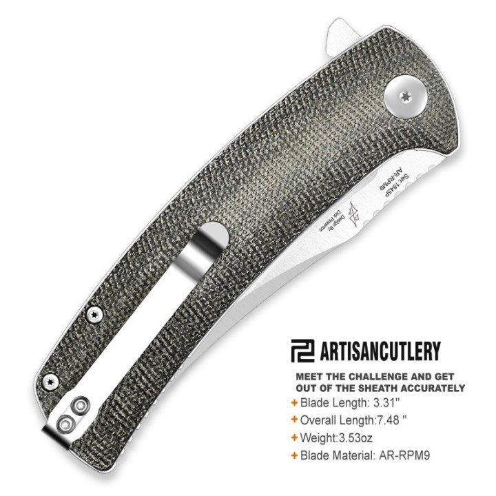 Couteau Artisan Cutlery Arroyo Green Lame AR-RPM9 Manche Micarta IKBS Linerlock Clip ATZ1845PODG - Livraison Gratuite