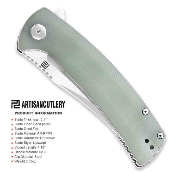 Couteau Artisan Cutlery Arroyo  Lame AR-RPM9 Manche Jade G10 IKBS Linerlock Clip ATZ1845PNTG - Livraison Gratuite