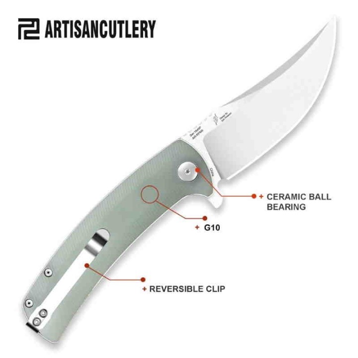 Couteau Artisan Cutlery Arroyo  Lame AR-RPM9 Manche Jade G10 IKBS Linerlock Clip ATZ1845PNTG - Livraison Gratuite