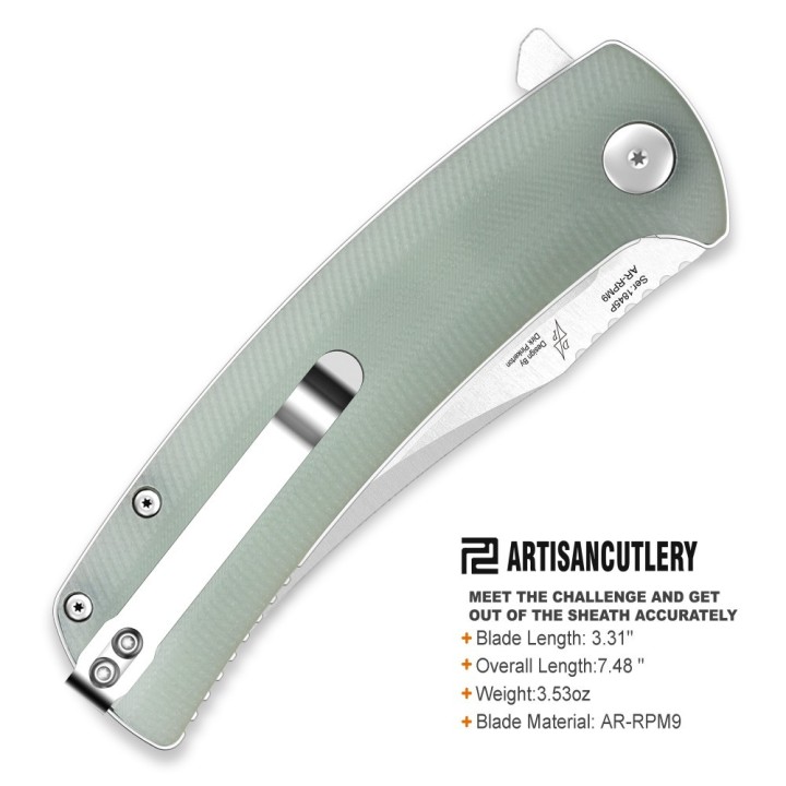Couteau Artisan Cutlery Arroyo  Lame AR-RPM9 Manche Jade G10 IKBS Linerlock Clip ATZ1845PNTG - Livraison Gratuite