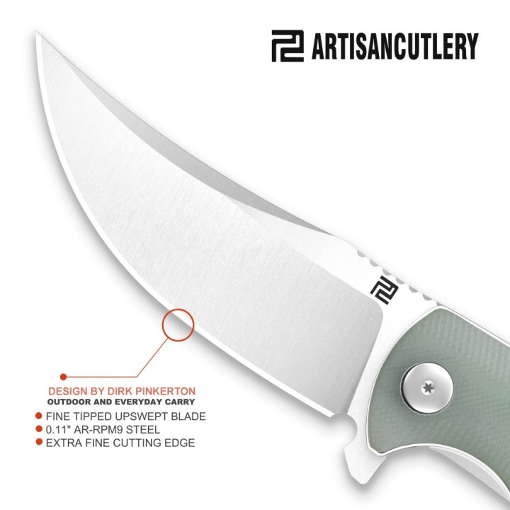 Couteau Artisan Cutlery Arroyo  Lame AR-RPM9 Manche Jade G10 IKBS Linerlock Clip ATZ1845PNTG - Livraison Gratuite