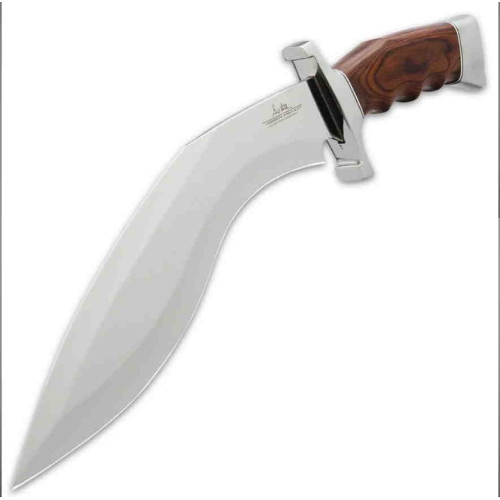 Couteau Hibben Kukri Fighter Knife 5Cr15MoV Manche Bois Lame D2 Etui Cuir GH5095 - Livraison Gratuite