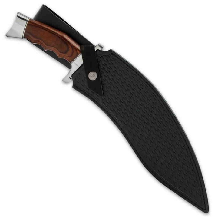 Couteau Hibben Kukri Fighter Knife 5Cr15MoV Manche Bois Lame D2 Etui Cuir GH5095 - Livraison Gratuite
