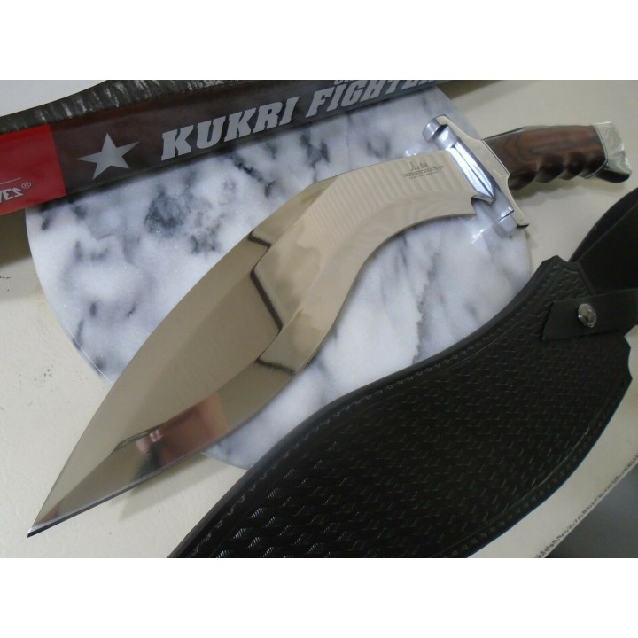 Couteau Hibben Kukri Fighter Knife 5Cr15MoV Manche Bois Lame D2 Etui Cuir GH5095 - Livraison Gratuite