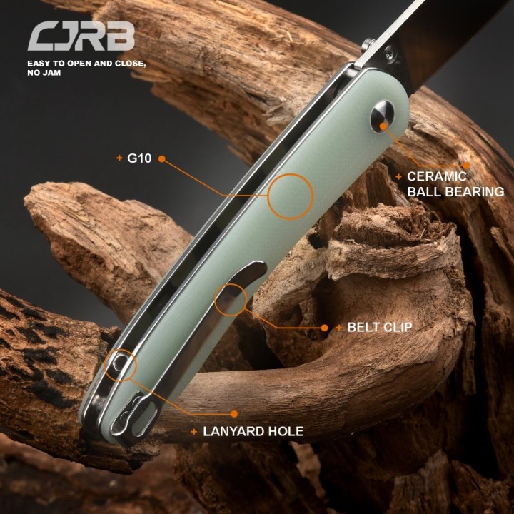 J1917NTG Couteau CJRB Ria Jade Lame Acier 12C27 Blade Manche Green G10 Linerlock Clip - Livraison Gratuite