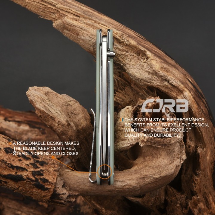 J1917NTG Couteau CJRB Ria Jade Lame Acier 12C27 Blade Manche Green G10 Linerlock Clip - Livraison Gratuite