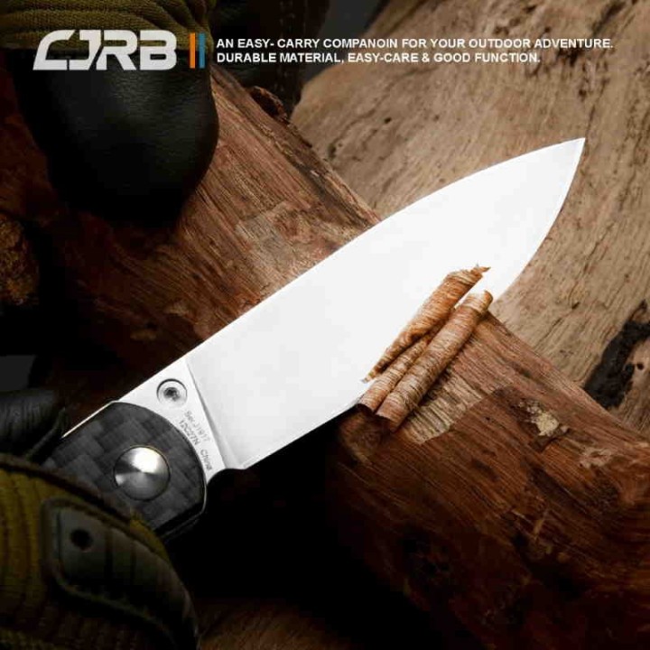 J1917CF Couteau CJRB Black Lame Acier 12C27 Manche Fibre de Carbone IKBS Linerlock Clip - Livraison Gratuite