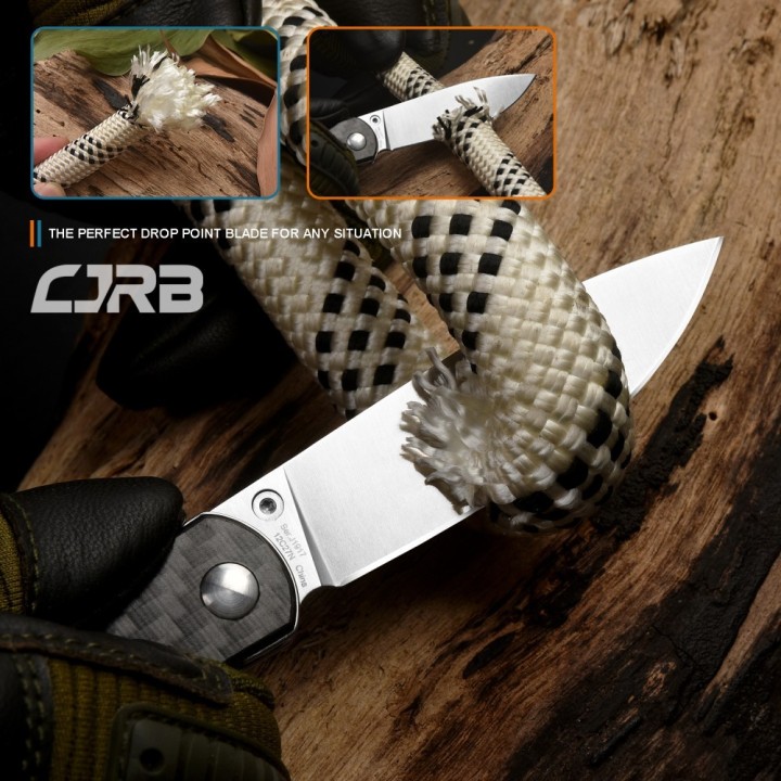 J1917CF Couteau CJRB Black Lame Acier 12C27 Manche Fibre de Carbone IKBS Linerlock Clip - Livraison Gratuite