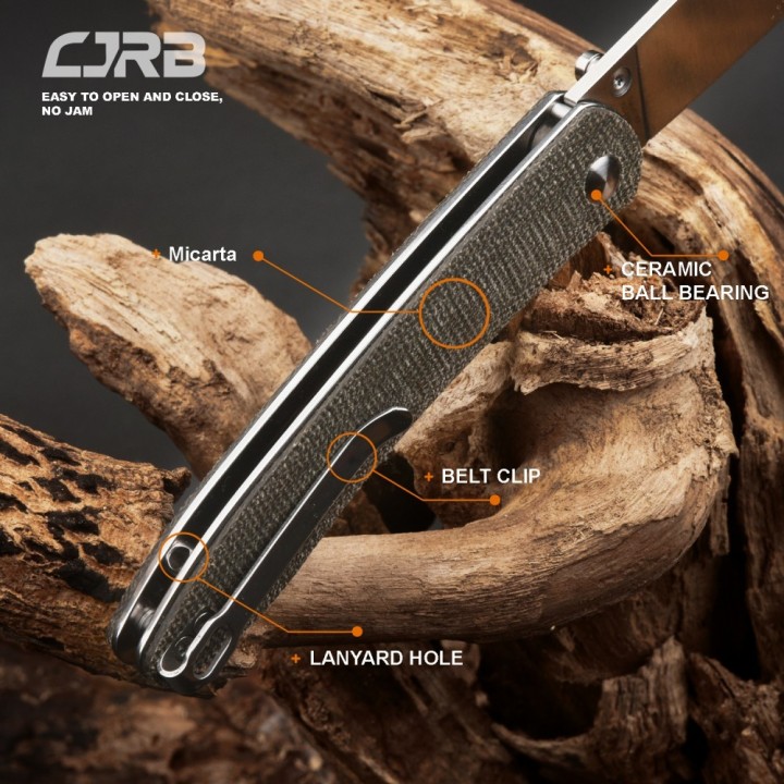 J1917ODG Couteau CJRB Ria OD Green Lame Acier 12C27 Manche Micarta Linerlock Clip - Livraison Gratuite