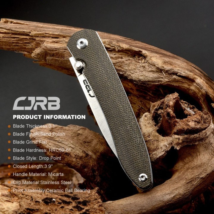 J1917ODG Couteau CJRB Ria OD Green Lame Acier 12C27 Manche Micarta Linerlock Clip - Livraison Gratuite