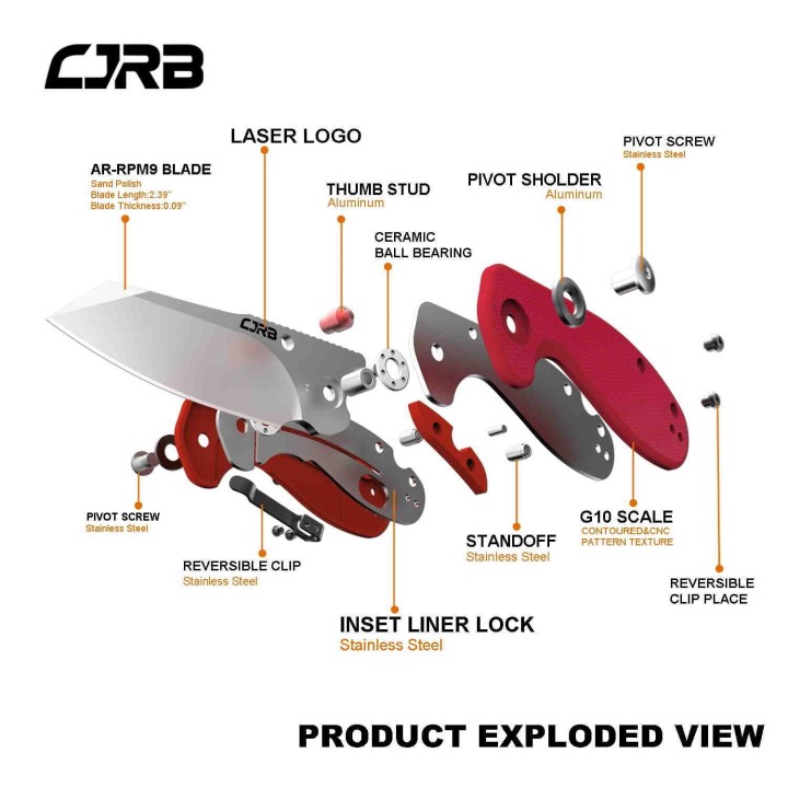 J1918REF Couteau CJRB Maileah Lame Acier AR-RPM9 Manche Red G10 IKBS Linerlock Clip - Livraison Gratuite