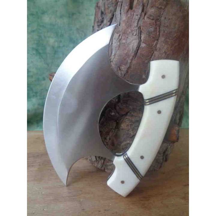 Couteau D'esquimau Ulu Inuit Lame Acier Inox Manche Os Etui Cuir PA8026BO - Livraison Gratuite
