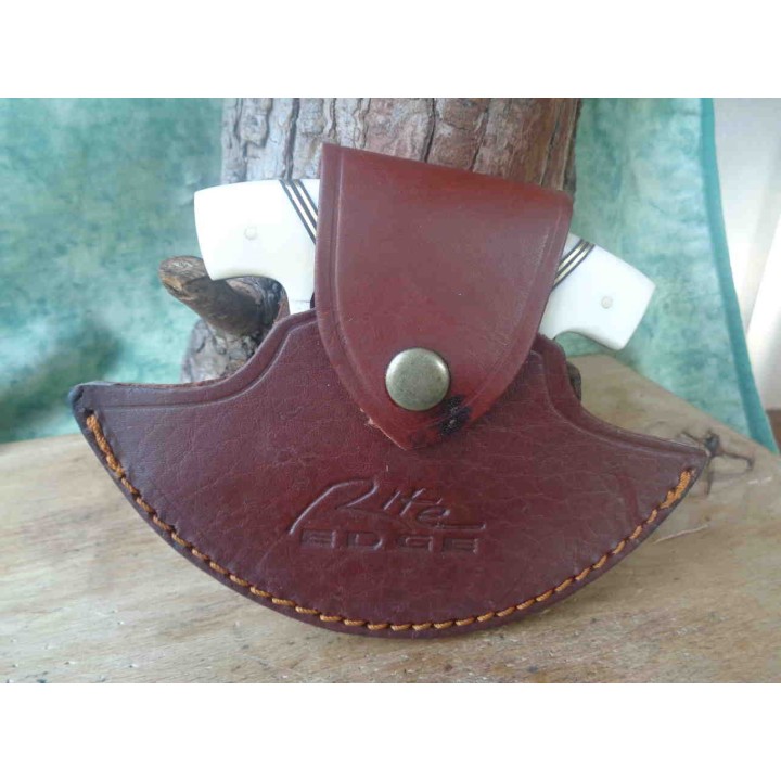 Couteau D'esquimau Ulu Inuit Lame Acier Inox Manche Os Etui Cuir PA8026BO - Livraison Gratuite
