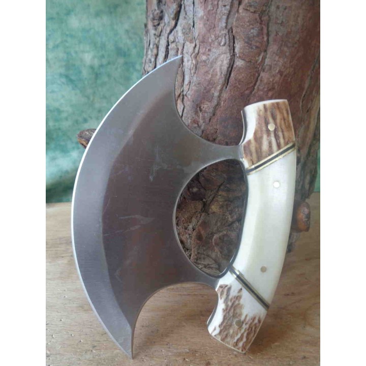 Couteau D'esquimau Ulu Inuit Lame Acier Inox Manche Os/Corne Etui Cuir PA8026SG - Livraison Gratuite