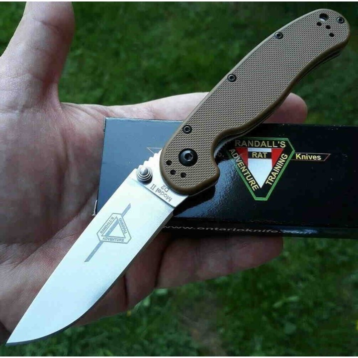 Couteau Ontario Rat II D2 Coyote Brown Manche FRN  Lame Acier D2 Linerlock Clip ON8828CB - Livraison Gratuite