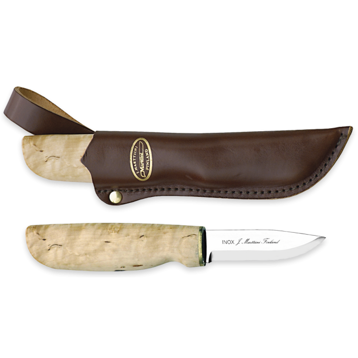Couteau Marttiini New Handy Lame Carbone Manche Bois Etui Cuir Made In Finland MN511017 - Livraison Gratuite