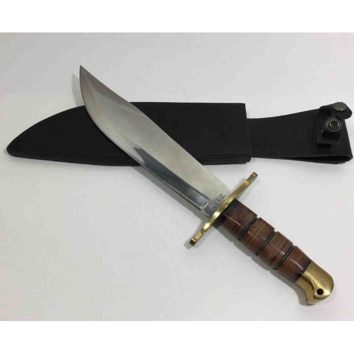 Couteau United Cutlery USMC Leatherneck Bowie Lame Acier Inox Manche Cuir Etui Cuir UCBK1817 - Livraison Gratuite