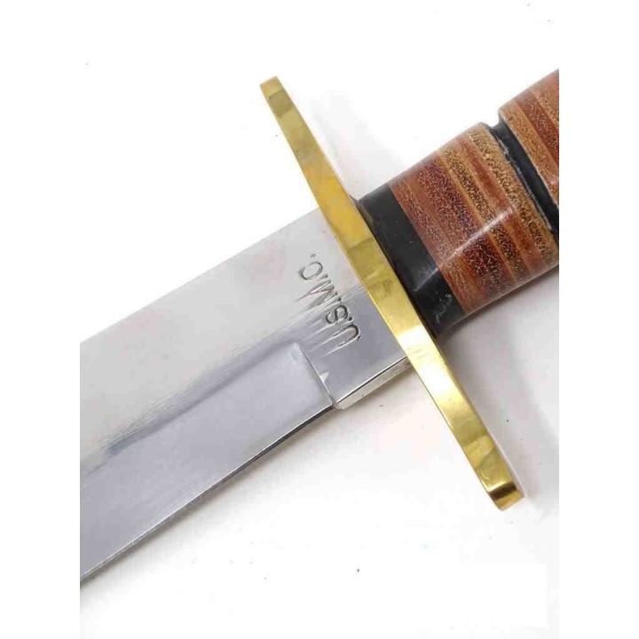 Couteau United Cutlery USMC Leatherneck Bowie Lame Acier Inox Manche Cuir Etui Cuir UCBK1817 - Livraison Gratuite
