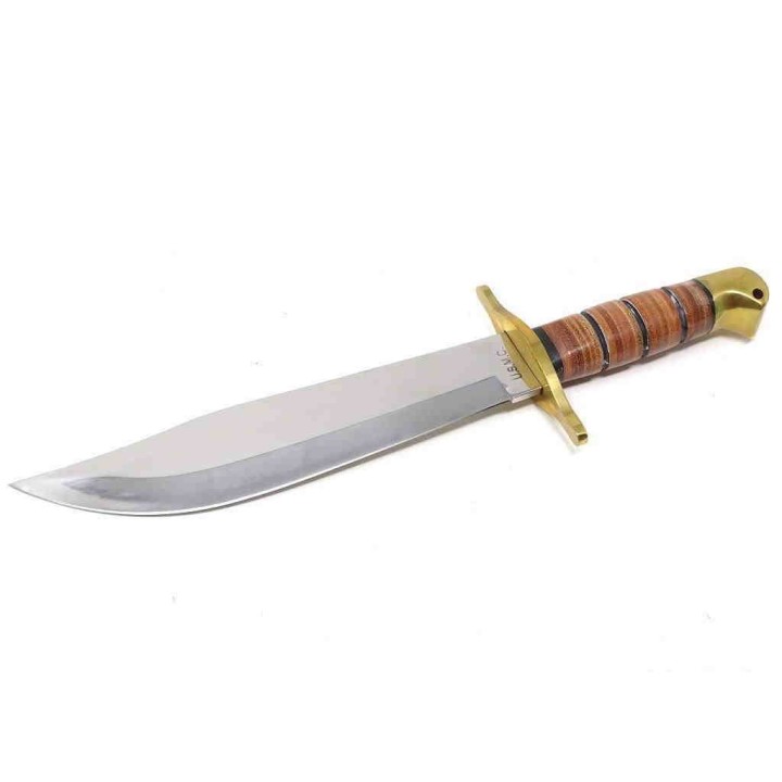 Couteau United Cutlery USMC Leatherneck Bowie Lame Acier Inox Manche Cuir Etui Cuir UCBK1817 - Livraison Gratuite