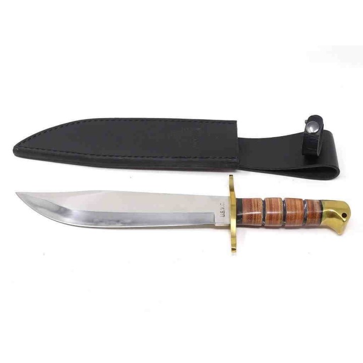 Couteau United Cutlery USMC Leatherneck Bowie Lame Acier Inox Manche Cuir Etui Cuir UCBK1817 - Livraison Gratuite