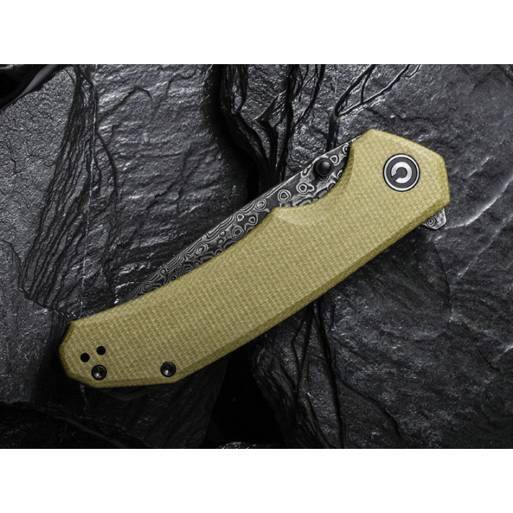 Couteau CIVIVI BRAZEN Olive Manche Micarta Lame Acier Damas IKBS Linerlock Clip CIVC2102DS2 - Livraison Gratuite