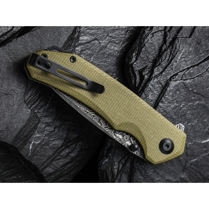 Couteau CIVIVI BRAZEN Olive Manche Micarta Lame Acier Damas IKBS Linerlock Clip CIVC2102DS2 - Livraison Gratuite