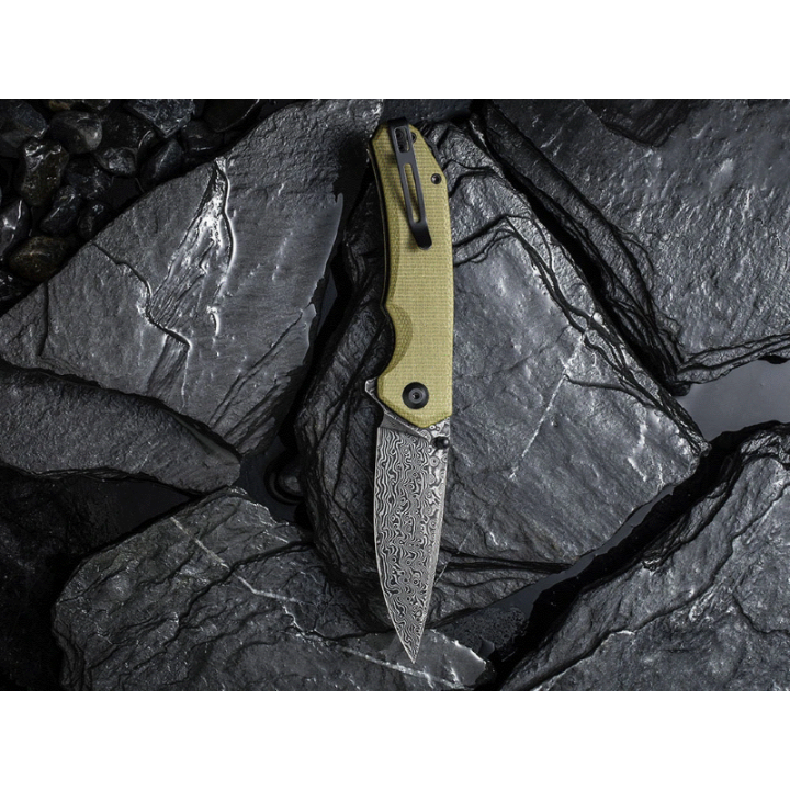 Couteau CIVIVI BRAZEN Olive Manche Micarta Lame Acier Damas IKBS Linerlock Clip CIVC2102DS2 - Livraison Gratuite
