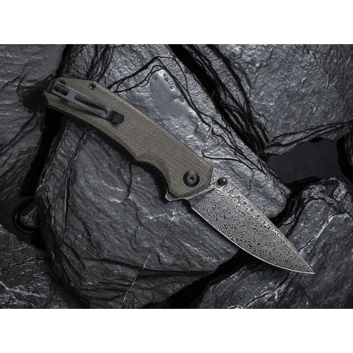 Couteau CIVIVI BRAZEN Dark Green Manche Micarta Lame Acier Damas IKBS Linerlock Clip CIVC2102DS3 - Livraison Gratuite