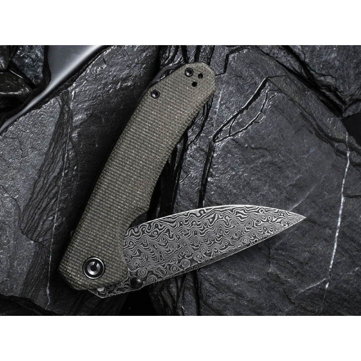 Couteau CIVIVI BRAZEN Dark Green Manche Micarta Lame Acier Damas IKBS Linerlock Clip CIVC2102DS3 - Livraison Gratuite
