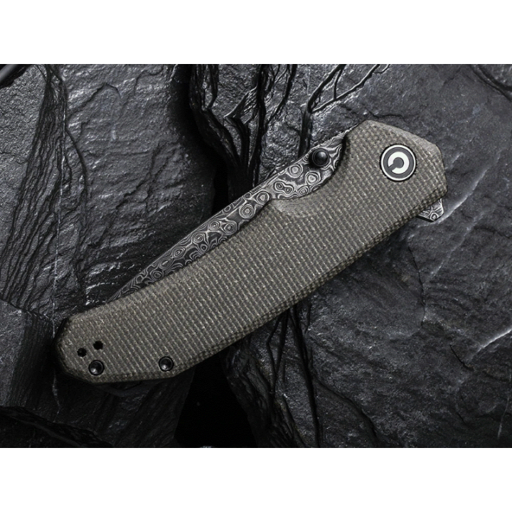 Couteau CIVIVI BRAZEN Dark Green Manche Micarta Lame Acier Damas IKBS Linerlock Clip CIVC2102DS3 - Livraison Gratuite