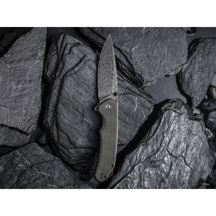 Couteau CIVIVI BRAZEN Dark Green Manche Micarta Lame Acier Damas IKBS Linerlock Clip CIVC2102DS3 - Livraison Gratuite