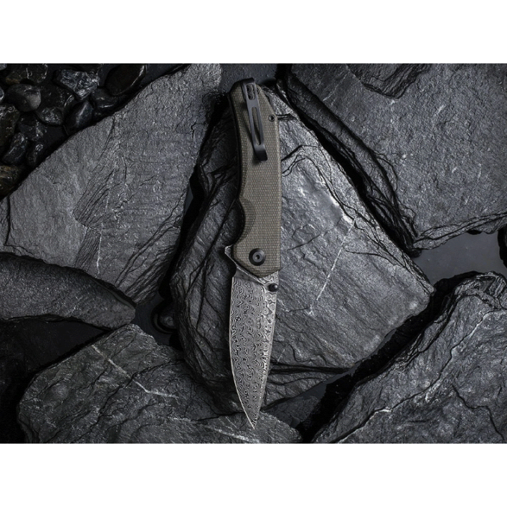 Couteau CIVIVI BRAZEN Dark Green Manche Micarta Lame Acier Damas IKBS Linerlock Clip CIVC2102DS3 - Livraison Gratuite