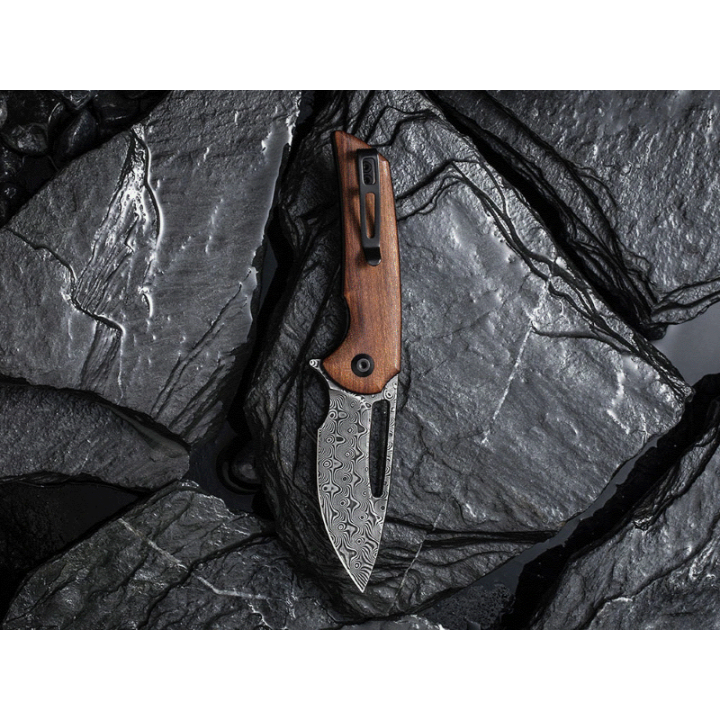 Couteau Civivi Odium Damas Lame Acier Damas Manche Bois IKBS Linerlock Clip CIVC2010DS1 - Livraison Gratuite