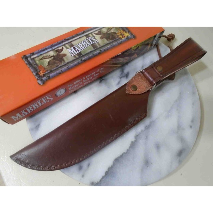 Couteau de Chasse Skinner Marbles Lame Acier Inox Manche Bois/Corne Etui Cuir MR608 - Livraison Gratuite