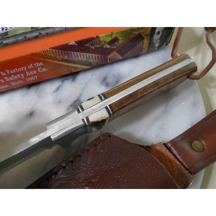 Couteau de Chasse Skinner Marbles Lame Acier Inox Manche Bois/Corne Etui Cuir MR608 - Livraison Gratuite