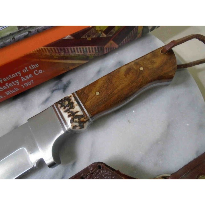 Couteau de Chasse Skinner Marbles Lame Acier Inox Manche Bois/Corne Etui Cuir MR608 - Livraison Gratuite
