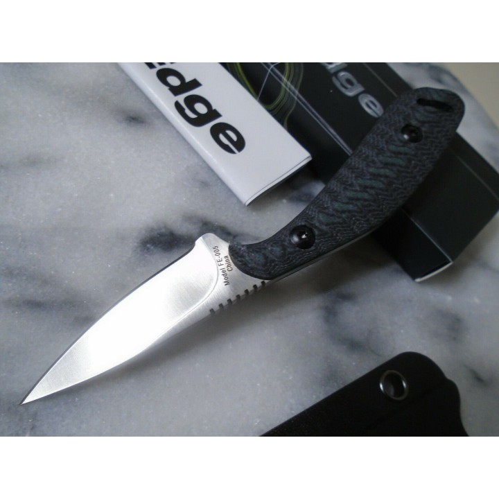 Couteau de Cou Fox Edge Manche G10 Black/Blue Lame Acier Inox Etui Kydex FE007 - Livraison Gratuite