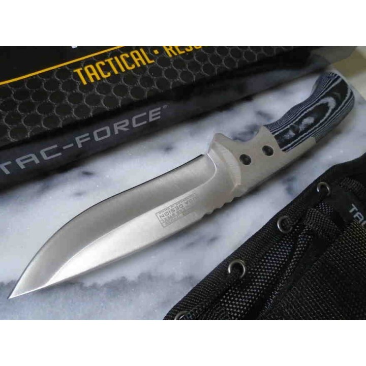 Couteau Tac Force Bushcraft Tan Lame Acier 3Cr13 Manche Micarta Etui Nylon TFFIX006TN - Livraison Gratuite