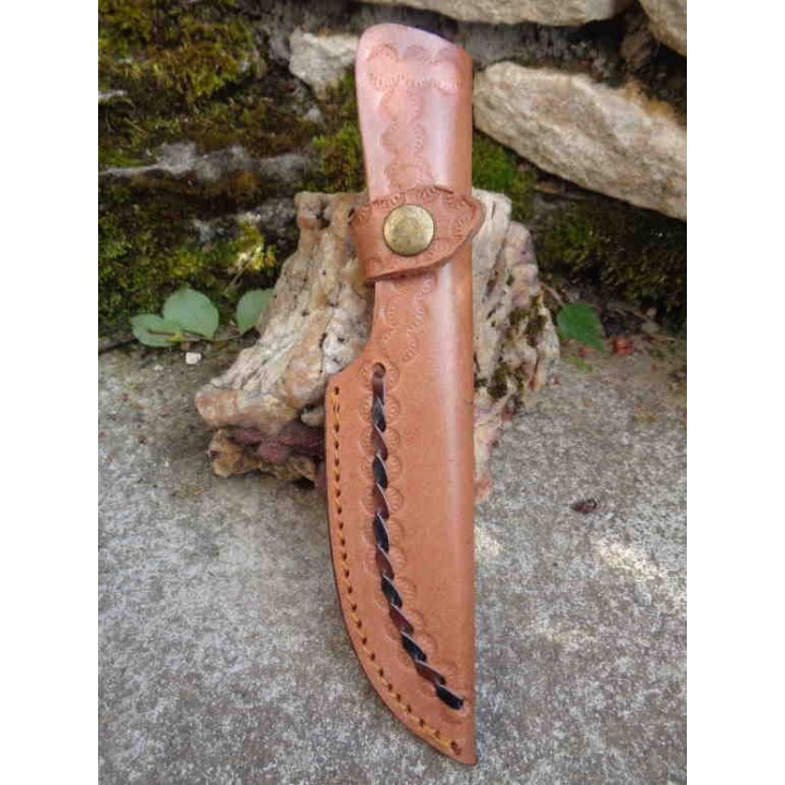 Couteau Bushcraft Skinner Lame de Scie Manche Bois Etui CUir Fabrication Artisanale SM0016 - Livraison Gratuite