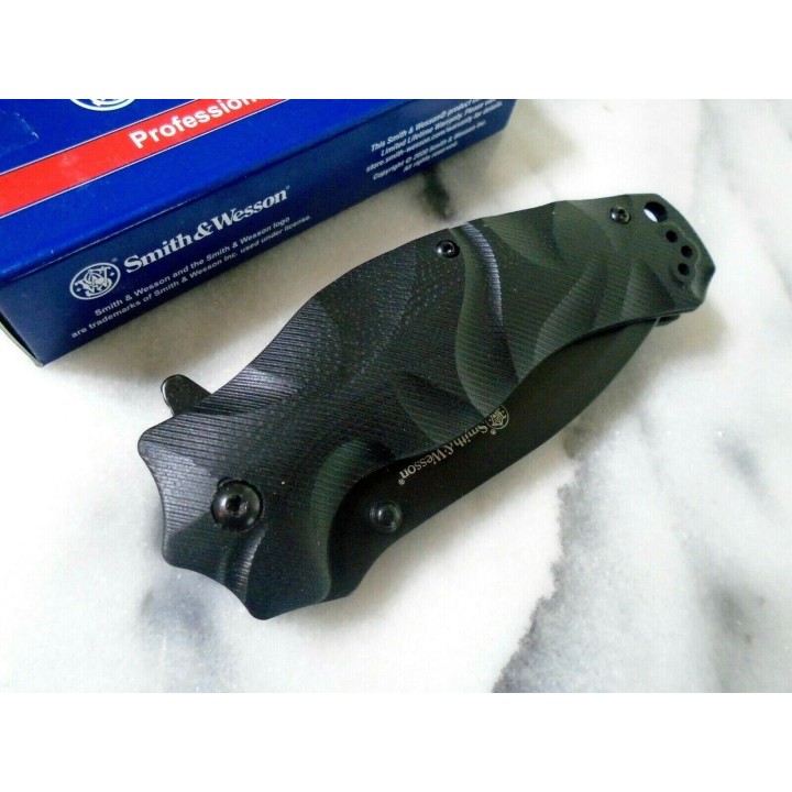Couteau Smith&Wesson Black Ops Recurve A/O Lame Acier 8Cr13MoV Manche G10 Linerlock Clip SW1147098 - Livraison Gratuite