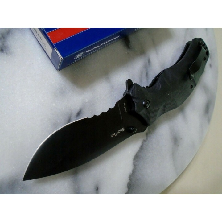 Couteau Smith&Wesson Black Ops Recurve A/O Lame Acier 8Cr13MoV Manche G10 Linerlock Clip SW1147098 - Livraison Gratuite