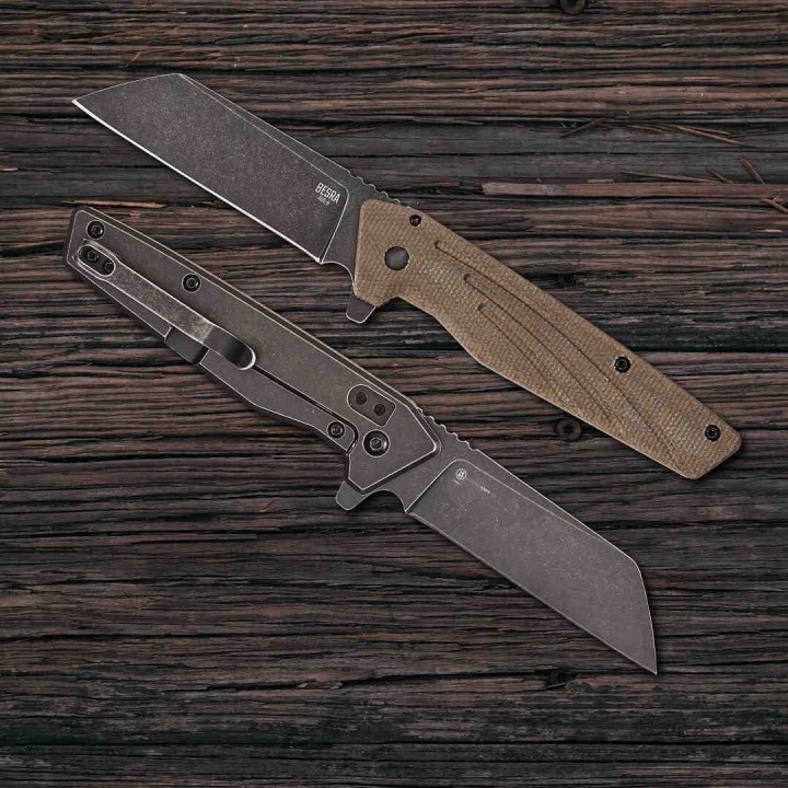 Couteau Ontario Besra Cleaver Lame Acier AUS-8 Manche Micarta/Titane IKBS Framelock Clip ON9000 - Livraison Gratuite