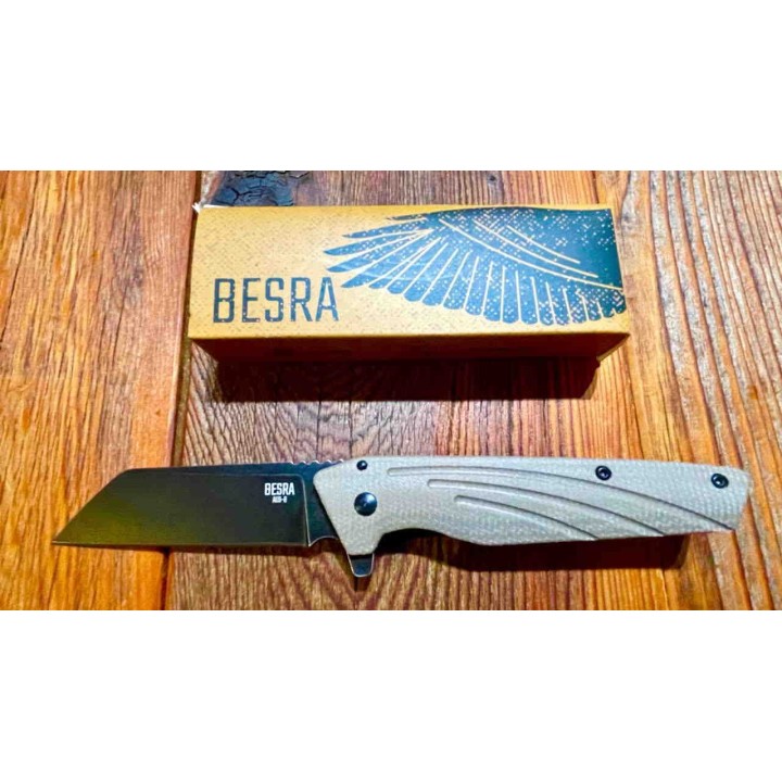 Couteau Ontario Besra Cleaver Lame Acier AUS-8 Manche Micarta/Titane IKBS Framelock Clip ON9000 - Livraison Gratuite