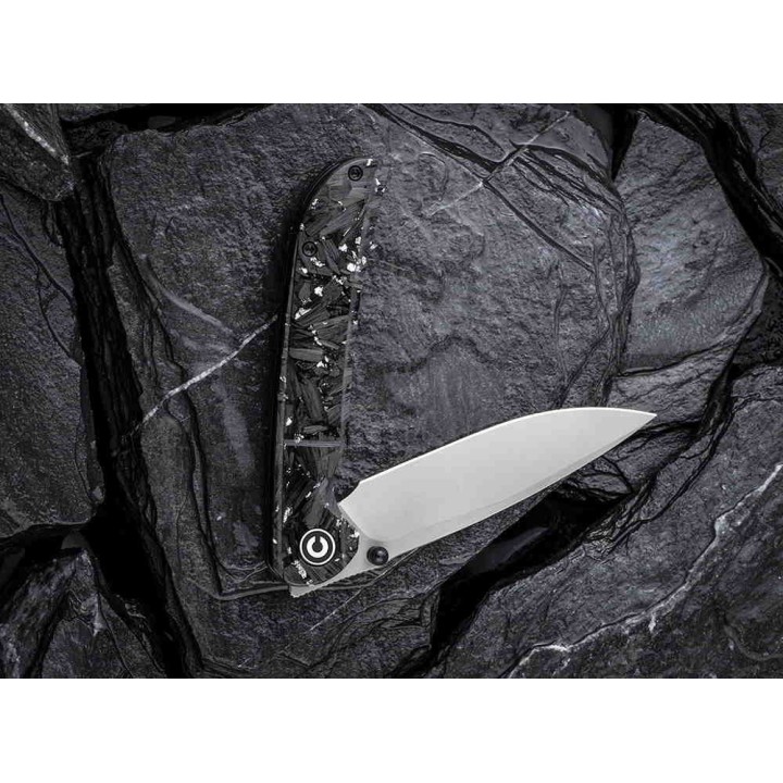 Couteau CIVIVI Imperium Silver Shred Lame Acier Nitro-V Manche FCarbone IKBS Linerlock Clip CIVC2106B - Livraison Gratuite