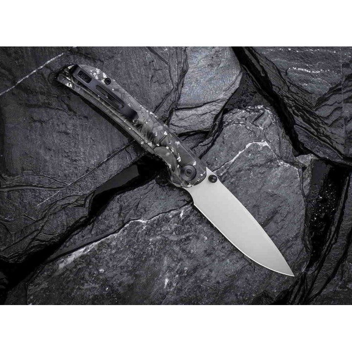 Couteau CIVIVI Imperium Silver Shred Lame Acier Nitro-V Manche FCarbone IKBS Linerlock Clip CIVC2106B - Livraison Gratuite