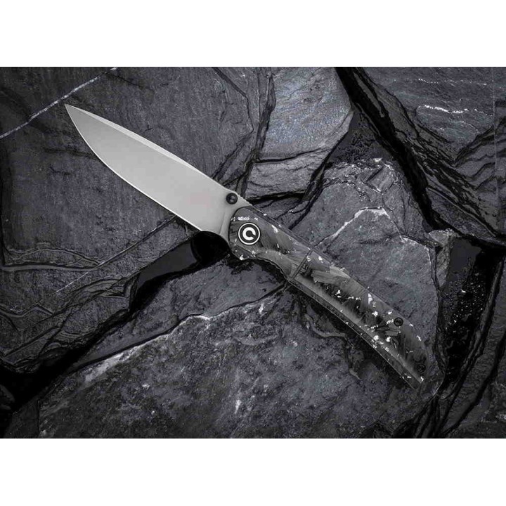Couteau CIVIVI Imperium Silver Shred Lame Acier Nitro-V Manche FCarbone IKBS Linerlock Clip CIVC2106B - Livraison Gratuite