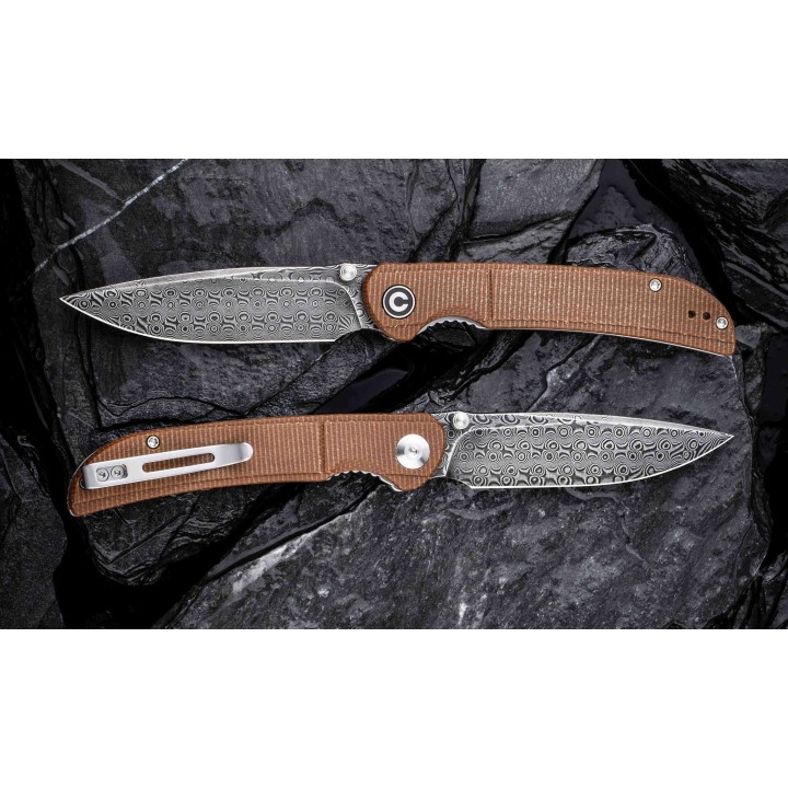 Couteau CIVIVI Imperium Damas Manche Brown Micarta IKBS Linerlock Clip CIVC2107DS1 - Livraison Gratuite